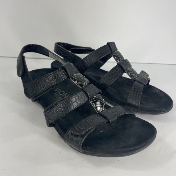 Vionic Sandals Flat Strappy Sz 6 Womens Open Toe Flat Comfort Black - Picture 9 of 14